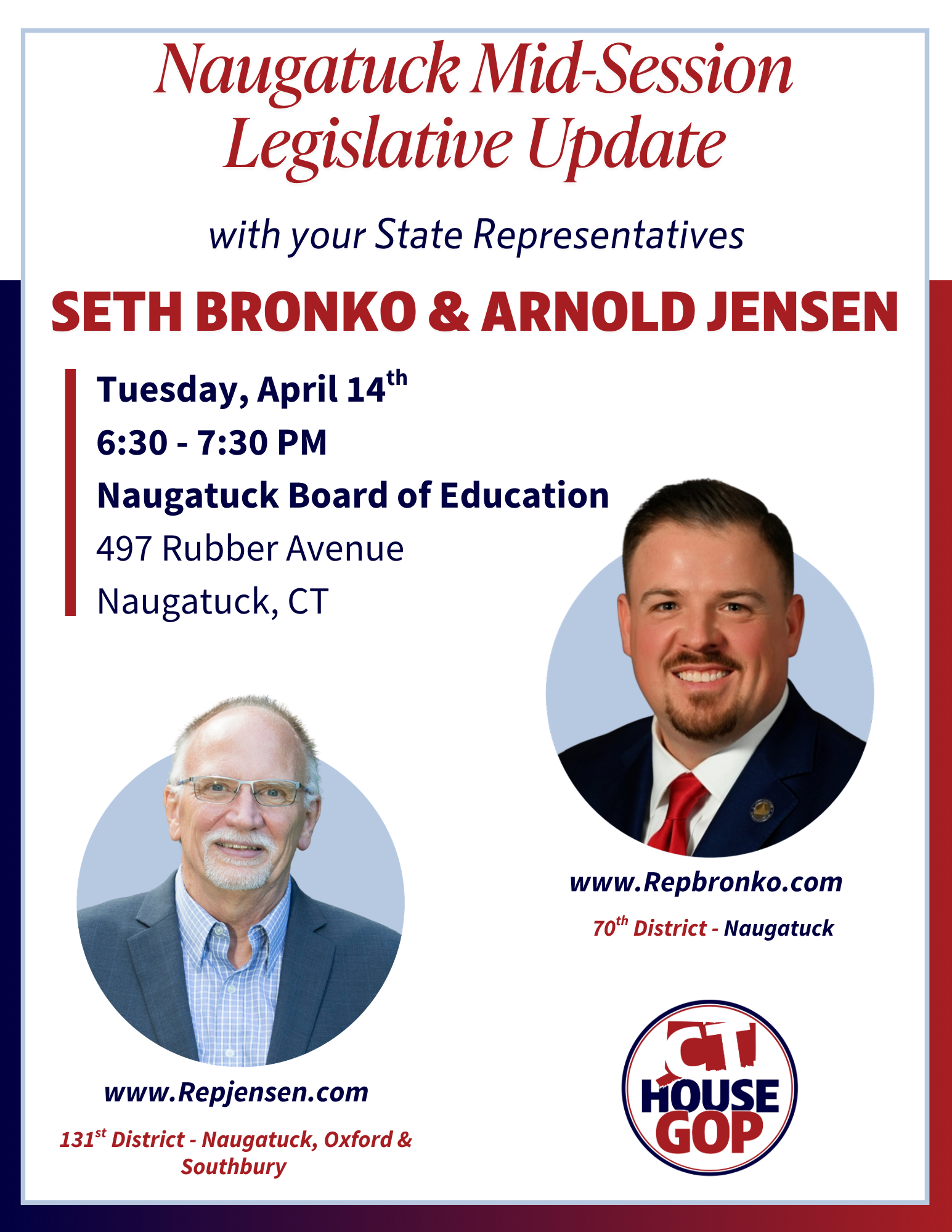 Reps. Jensen and Bronko to Hold Mid-Session Legislative Discussion